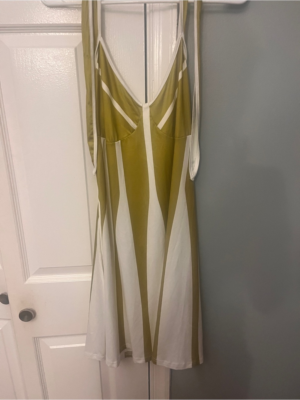 Olive & White Striped Sleeveless Midi Dress